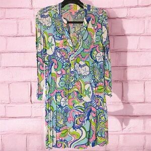 Lilly Pulitzer Sarasota Pintuck Tunic Dress Size S Conch Republic Print Shift